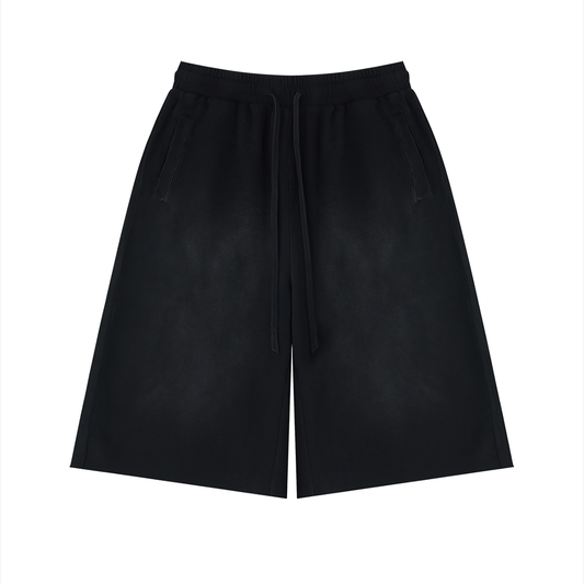 Unisex Sunfade Raw Edge Shorts in black