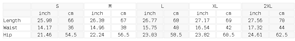 Size chart for the Unisex Sunfade Raw Edge Shorts