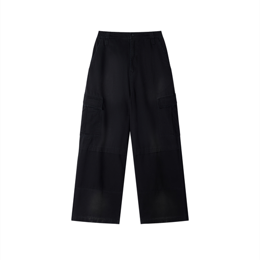 Unisex Sunfade Washed Fleece Cargo Pants in black