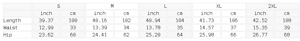 Size chart for the Unisex Vertical Stripe Drawstring Barrel Pants
