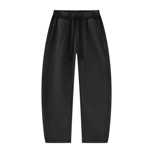 Unisex Vintage Wash Barrel Leg Fleece Sweatpants in black