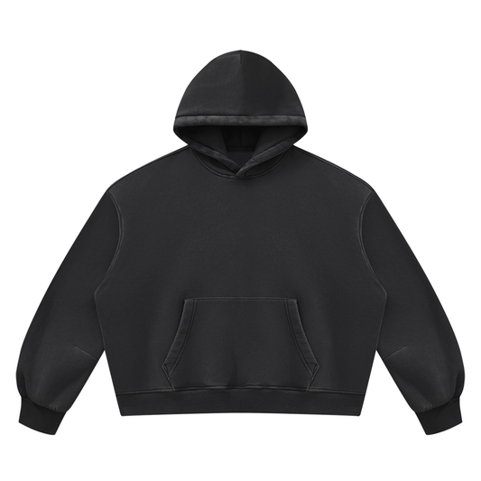 Unisex Vintage Wash Boxy Fleece Hoodie in black