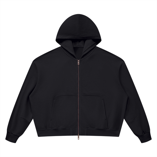 Unisex Vintage Wash Boxy Full Zip Hoodie in black