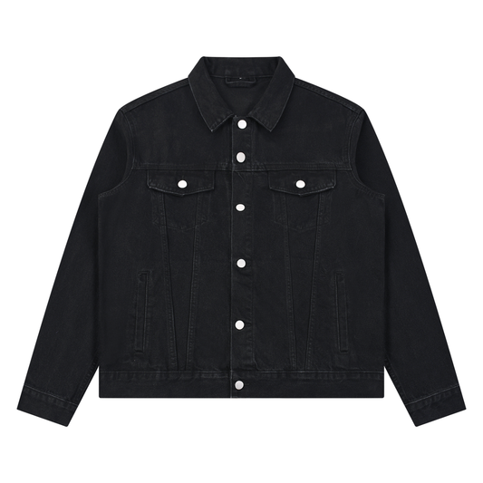 Unisex Vintage Wash Denim Jacket in black