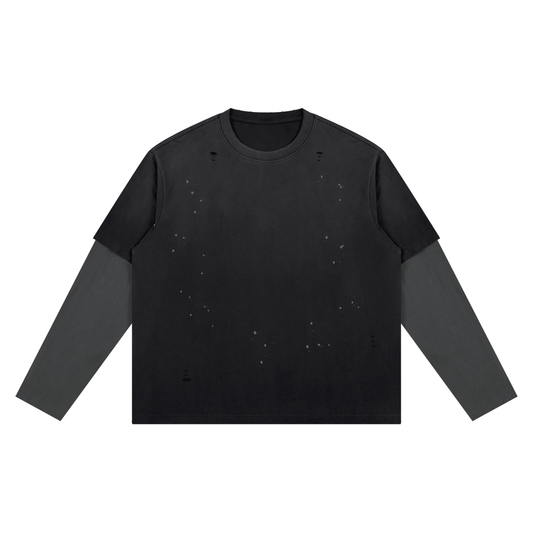 Unisex Vintage Wash Distressed Layer T-Shirt in black with gray