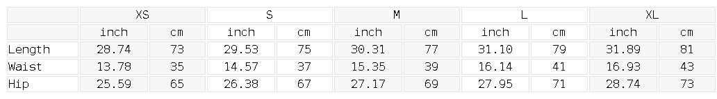 Size chart for the Unisex Vintage Wash Distressed Wide Leg Shorts