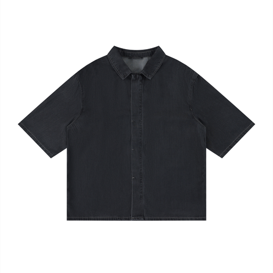 Unisex Vintage Wash Drop Shoulder Lyocell Shirt in black