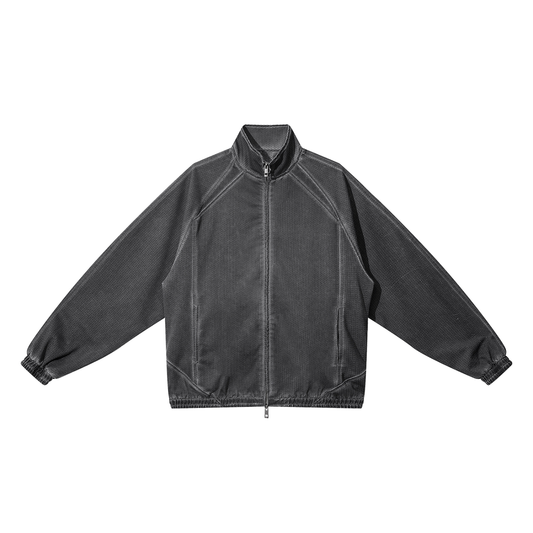 Unisex Vintage Wash Full Zip Mesh Jacket in dark gray