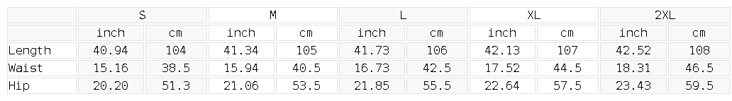 Size chart for the Unisex Vintage Wash Loose Fit Denim Jeans