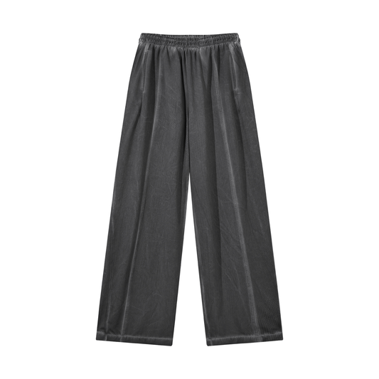 Unisex Vintage Wash Wide Leg Mesh Sweatpants in dark gray