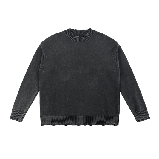 Unisex Vintage Washed Hand-Frayed Sweater in black