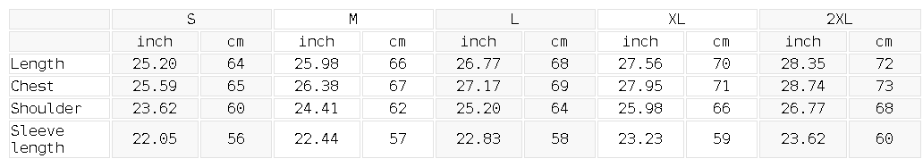 Size chart for the Unisex Waffle Boxy Long Sleeve T-Shirt