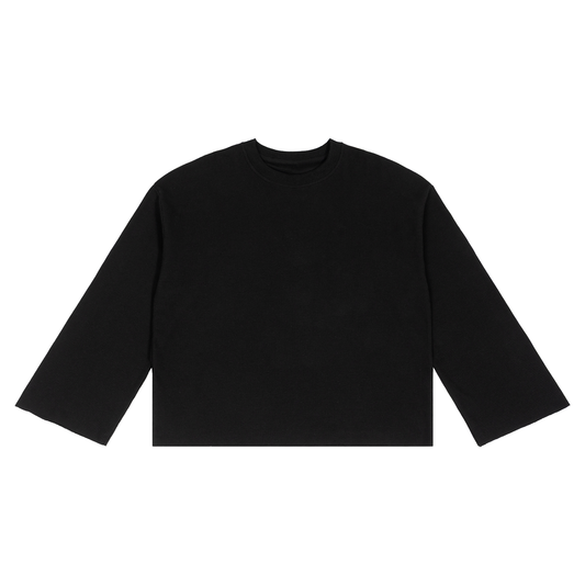 Unisex Waffle Raw Edge Long Sleeve T-Shirt in black