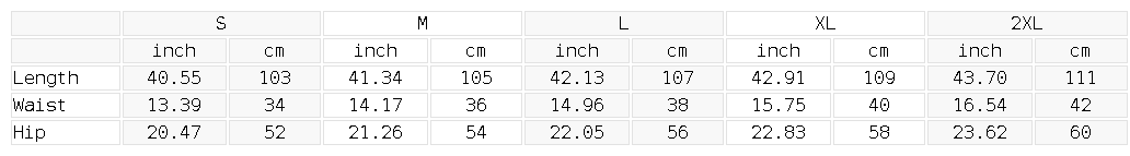 Size chart for the Unisex Wide Leg Drawstring Pants