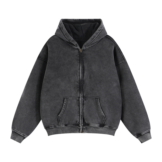 Unisex Zip-Through Boxy Fleece Hoodie in black