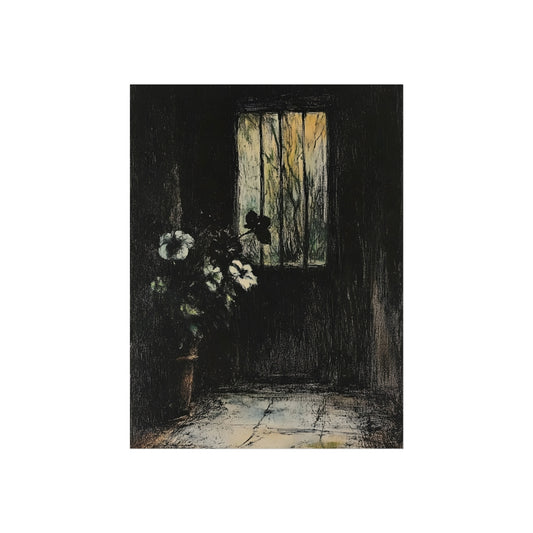 White Flowers at the Barred Window, art print, view 2