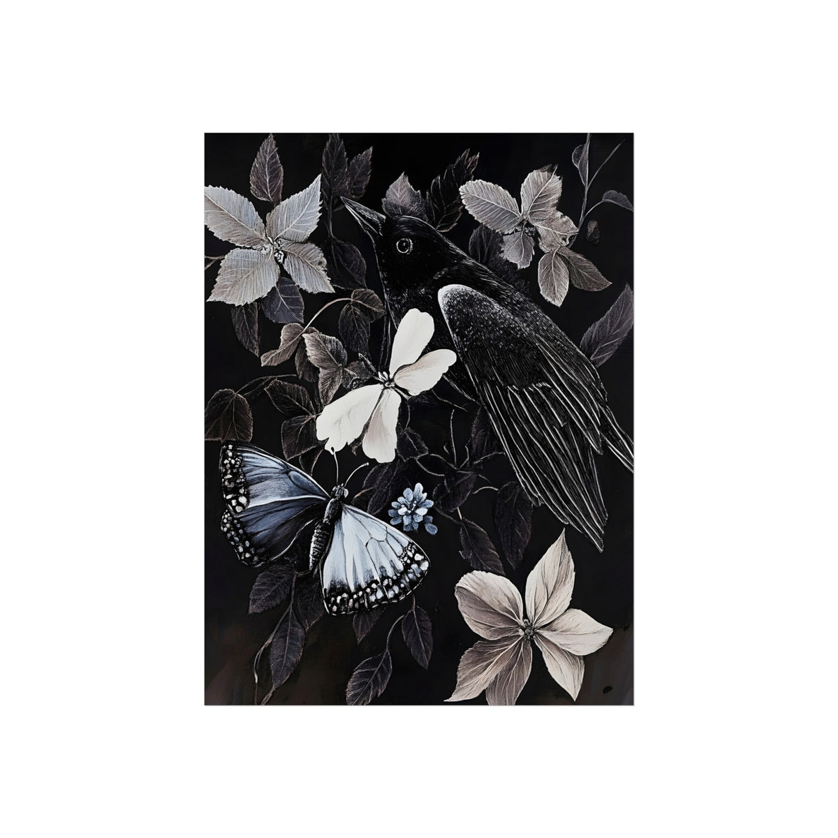 Wing and Bloom bird butterfly and flowers fine art poster