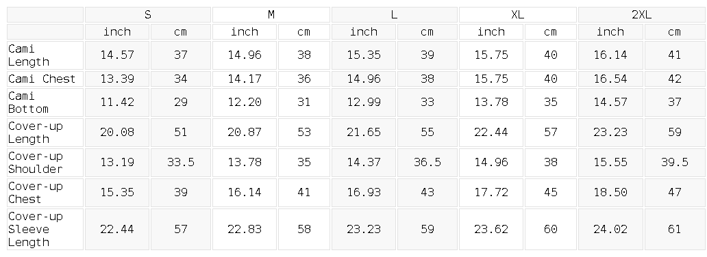 Size chart for the Women's 2-Piece Layered Yoga T-Shirt