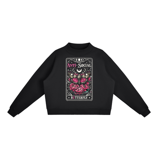 Women’s Antisocial Butterfly Oversized Mock-Neck Fleece Sweatshirt - Black – product image 1