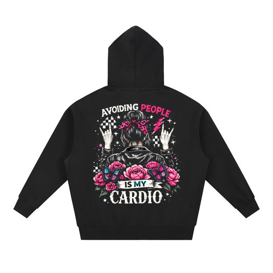 Women’s Avoiding People Is My Cardio Oversized Boxy Fleece Hoodie