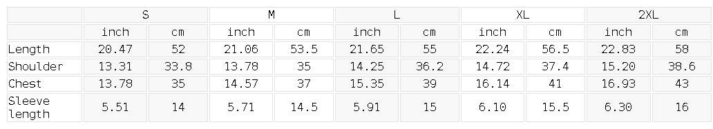 Size chart for the Women's Bodycon Sunfade Washed T-Shirt