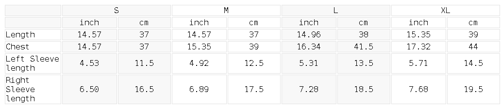 Size chart for the Women's Camo Off-Shoulder Crop T-Shirt