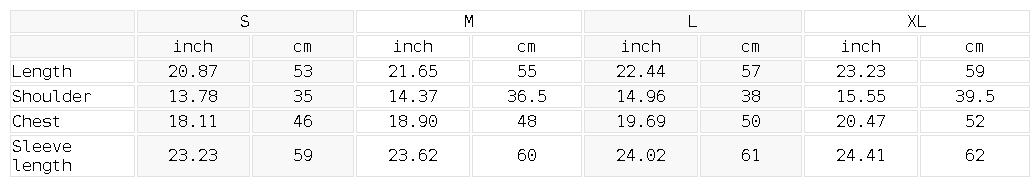 Size chart for the Women's Collared Pullover Knit Sweater