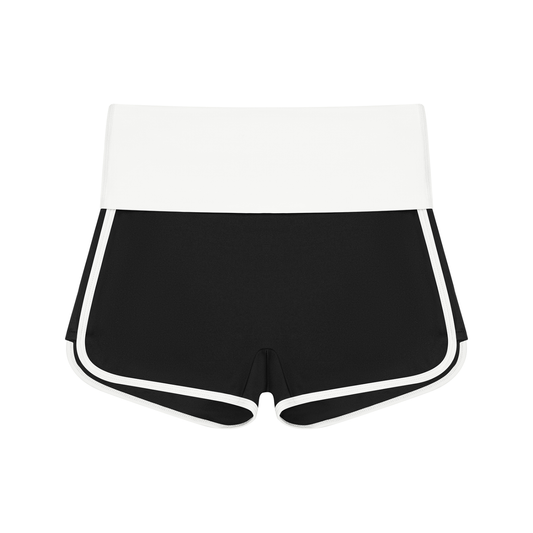 Women's Color Block Yoga Shorts in black with white