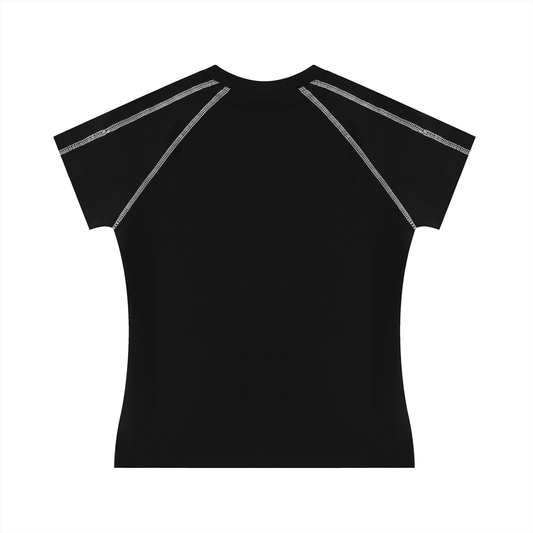 Women's Contrast Stitch Raglan T-Shirt in black, alternate angle