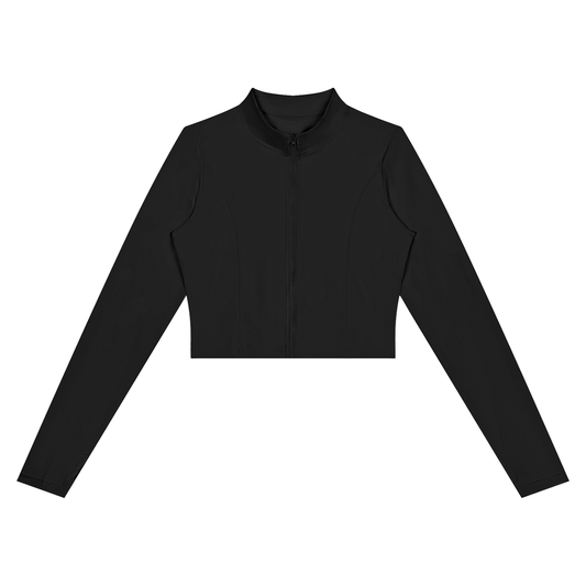 Women's Crop Yoga Sports Full Zip Jacket in black