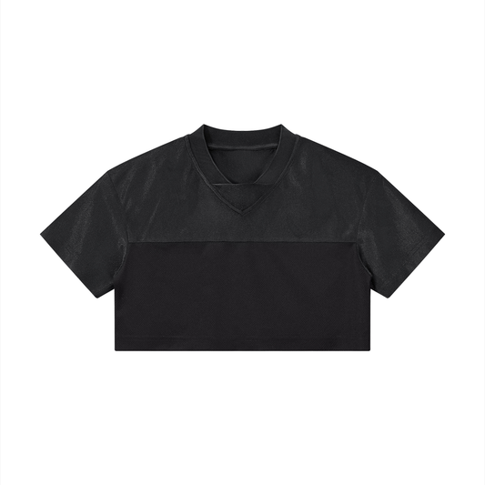 Women's Cropped Paneled V-Neck Jersey in black