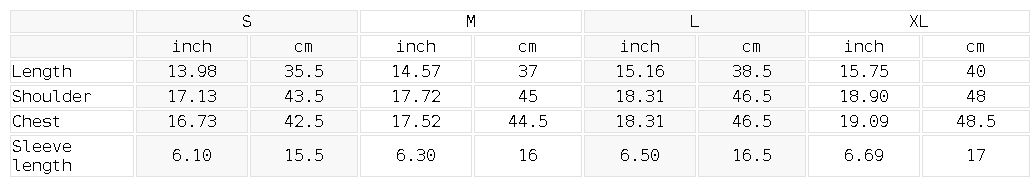 Size chart for the Women's Cropped Paneled V-Neck Jersey