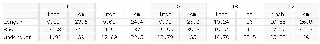 Size chart for the Women's Cropped Yoga Tank Top