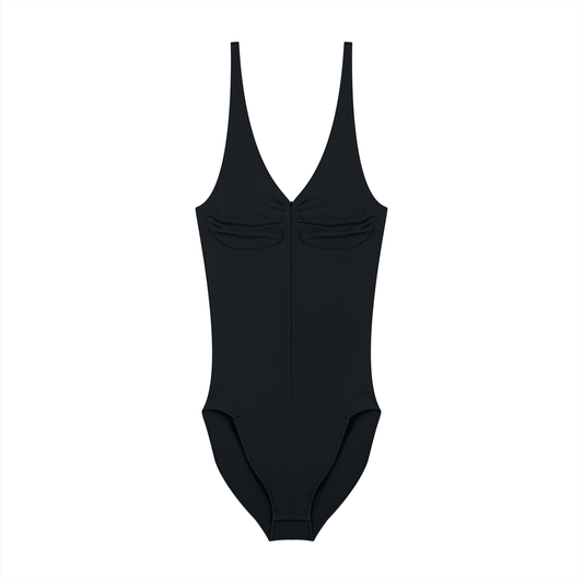 Women's Full-Zip Ruched Bodysuit in black