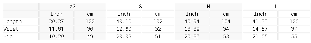 Size chart for the Women's High Rise Wide Leg Pants