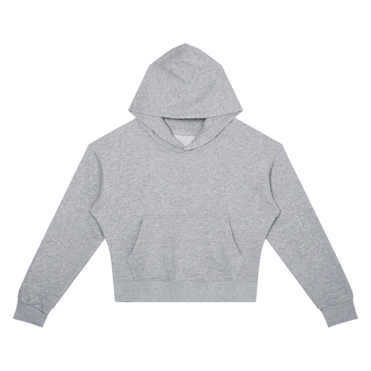 Women’s cropped drop-shoulder hoodie with a black cat on a stack of books and plants, I Came for the Books, Stayed for the Cat back print