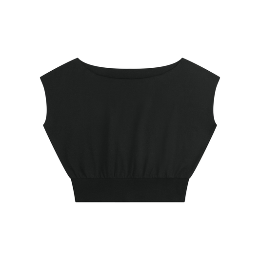 Women's Loose Fit Asymmetrical Neck Sleeveless T-Shirt in black