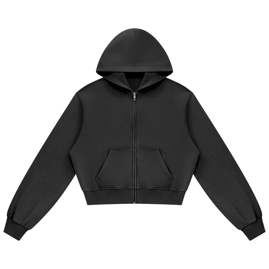 Women's Mineral Wash Full Zip Hoodie in black