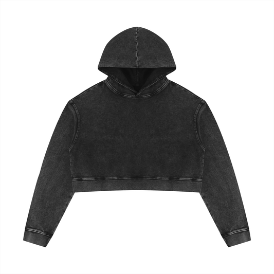 Women's Mineral Washed Crop Hoodie in black