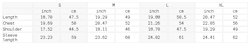 Size chart for the Women's Mock-Neck Quarter-Zip Sweatshirt