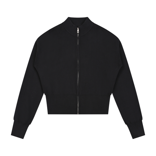 Women's Mock Neck Zip Up Cardigan in black
