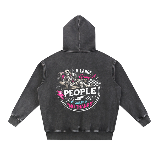 Women’s No Thanks Skeleton Snow-Wash Oversized Fleece Hoodie - Black – product image 1