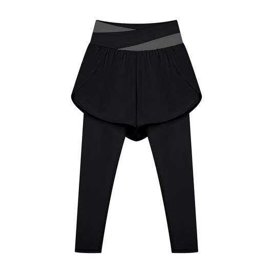 Women's Paneled High Waisted Yoga Leggings in black with dark gray