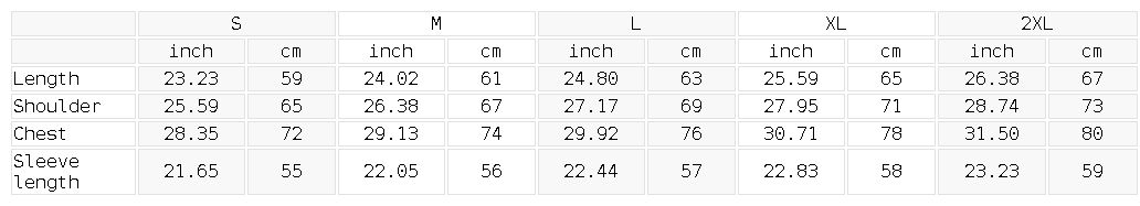 Size chart for the oversized boxy fleece hoodie