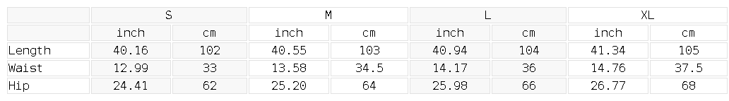 Size chart for the Women's Raw Edge Wide Leg Sweatpants