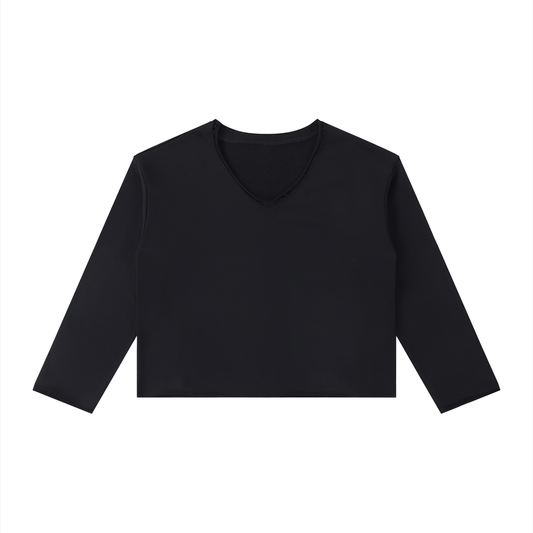 Women's Raw Hem Long Sleeve T-Shirt in black