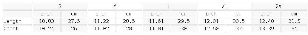 Size chart for the Women's Ribbed Henley Tank Top