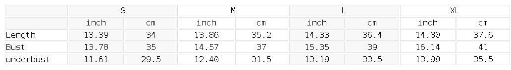 Size chart for the Women's Ruched Yoga Tank Top