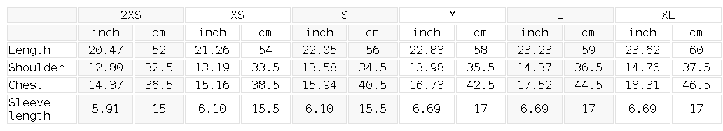 Size chart for the Women's Skinny Fit Performance T-Shirt