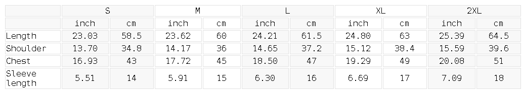 Size chart for the Women's Slim Fit Polyester Crewneck T-Shirt